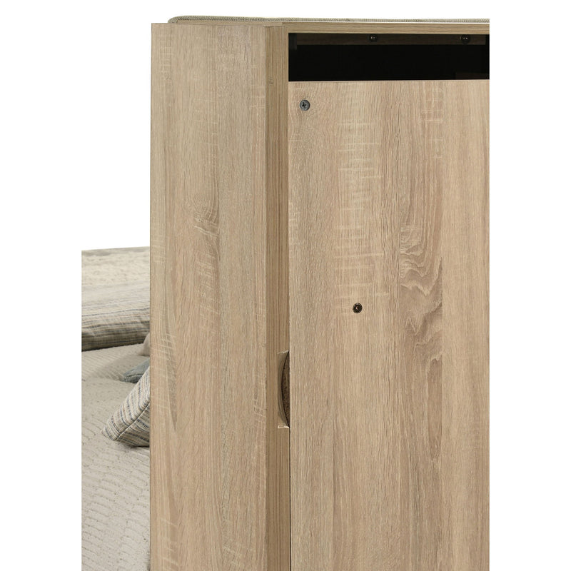 Merritt - Queen Bookcase Storage Bed With Tufted Headboard - Light Oak / Light Tan