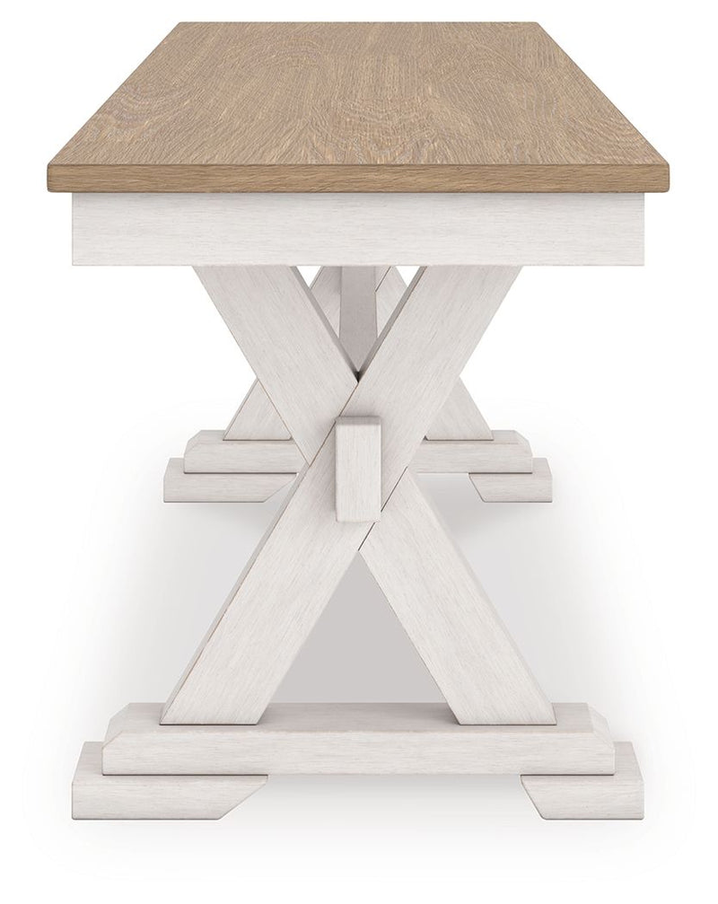 Purlaney - Large Dining Room Bench - Antique White / Natural