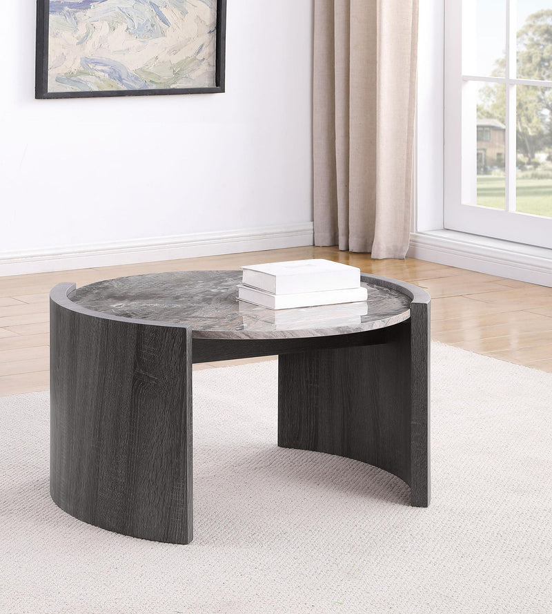 Gladstone Round Faux Marble Top Coffee Table Distressed Grey