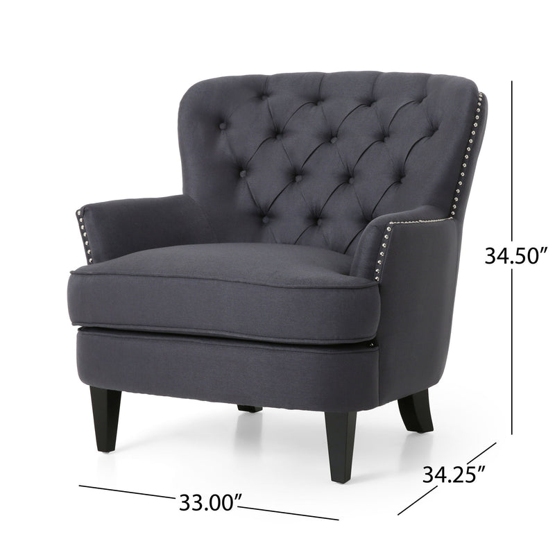 Enchante, Living Room Set With Tufted Back Club Chair And Ottoman - Gray