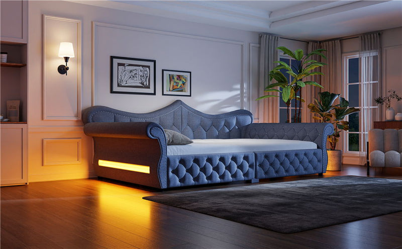 Upholstered Daybed With LED Lighting And Nailhead Trim