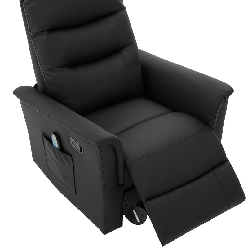 Manual Recliner Chair With 8 Point Massage And Swivel Function For Living Room - Black