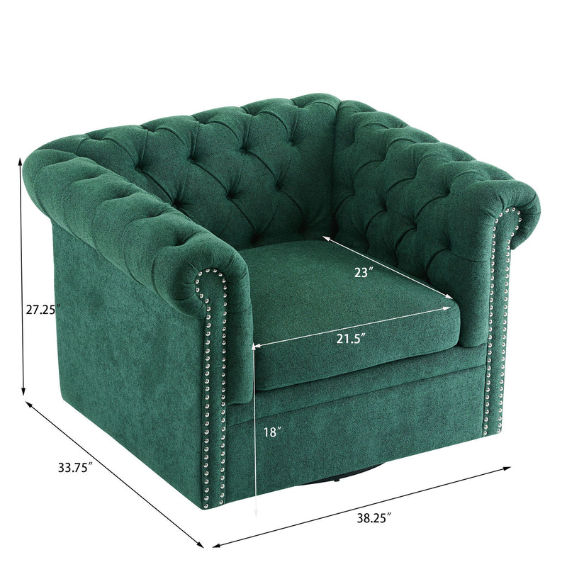 Chesterfield Swivel Club Chair With 360 Degree Rotation - Dark Green