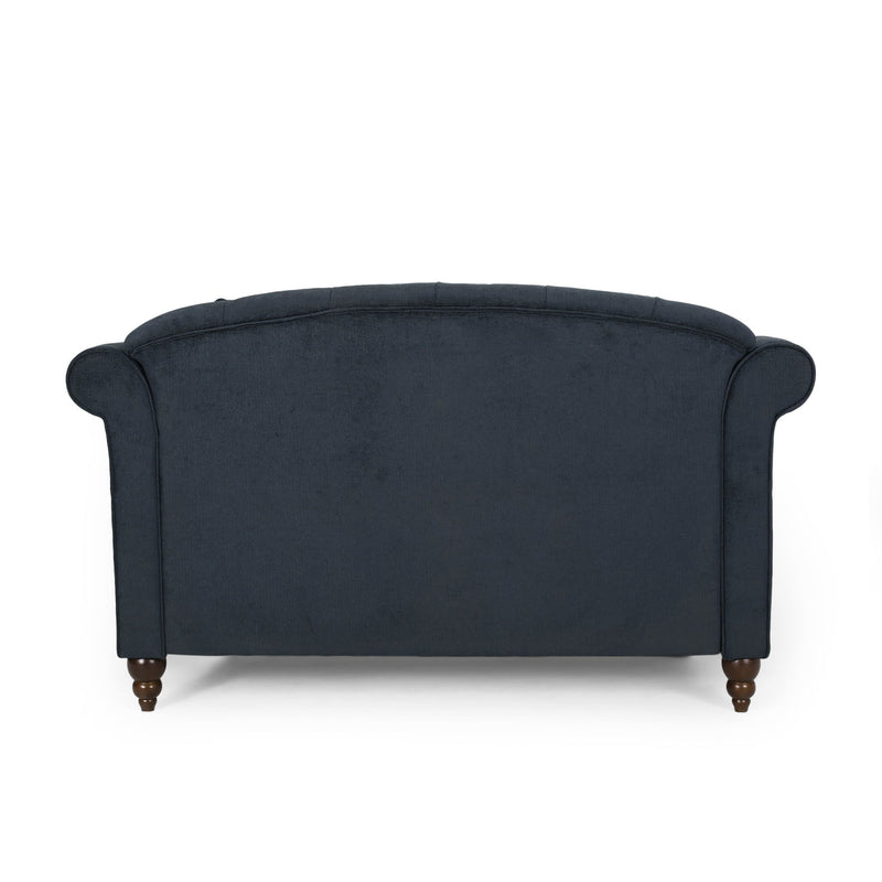 Upholstered Chaise Lounge & Scroll Arms, Turned Legs And 2 Pillows - Charcoal