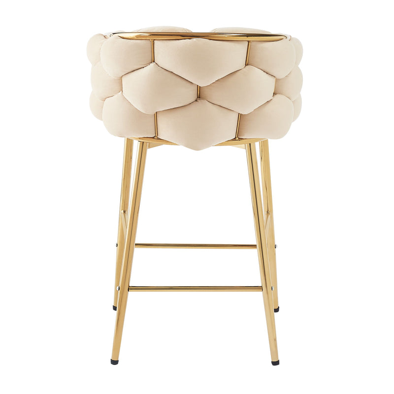 Modern Counter Stools (Set of 2) Counter Stools With Iron Frame, Soft Back And Cushion, Footrest, Suitable For Kitchen - Beige