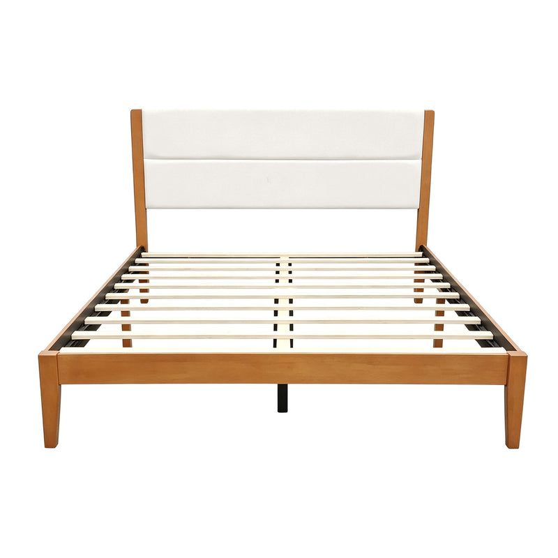 Platform Bed Frame With Upholstered Headboard, Slat Support