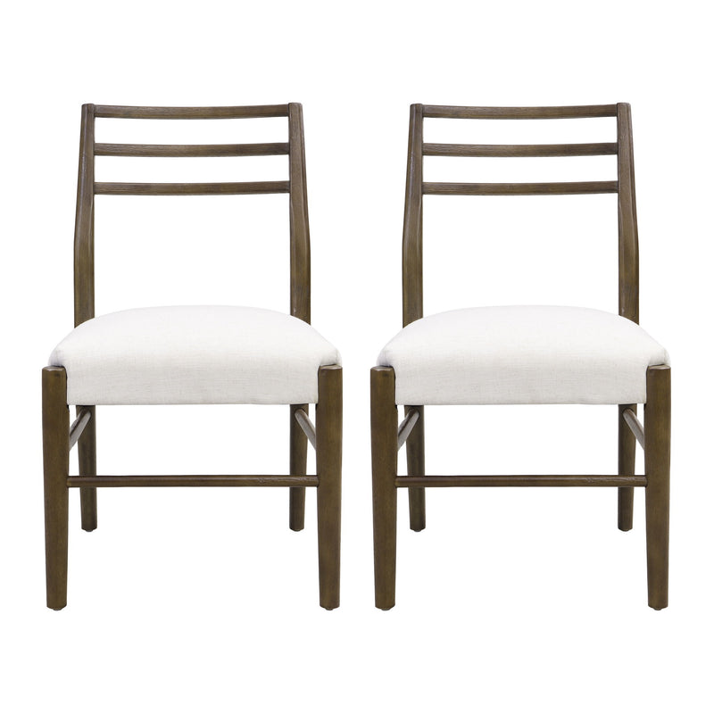 Farmhouse Style Dining Chair Set With Ladder Back Design - Beige