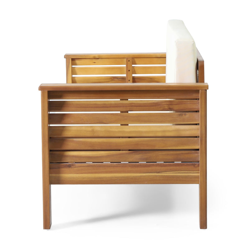 Acacia Wood Loveseat And Coffee Table Set With Cushions