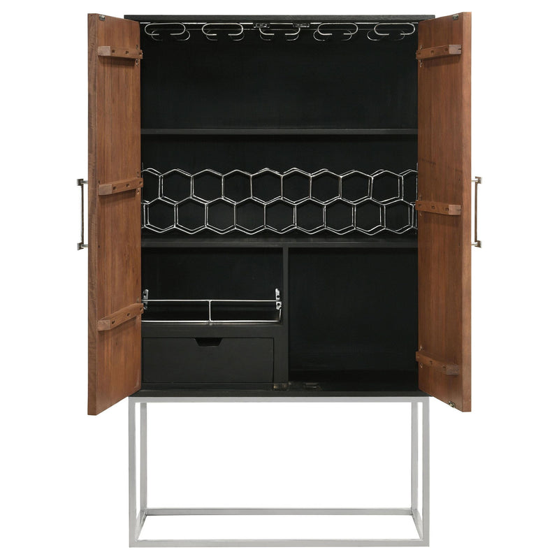 Borman 2-door Home Bar Cabinet Wine Storage Walnut and Black