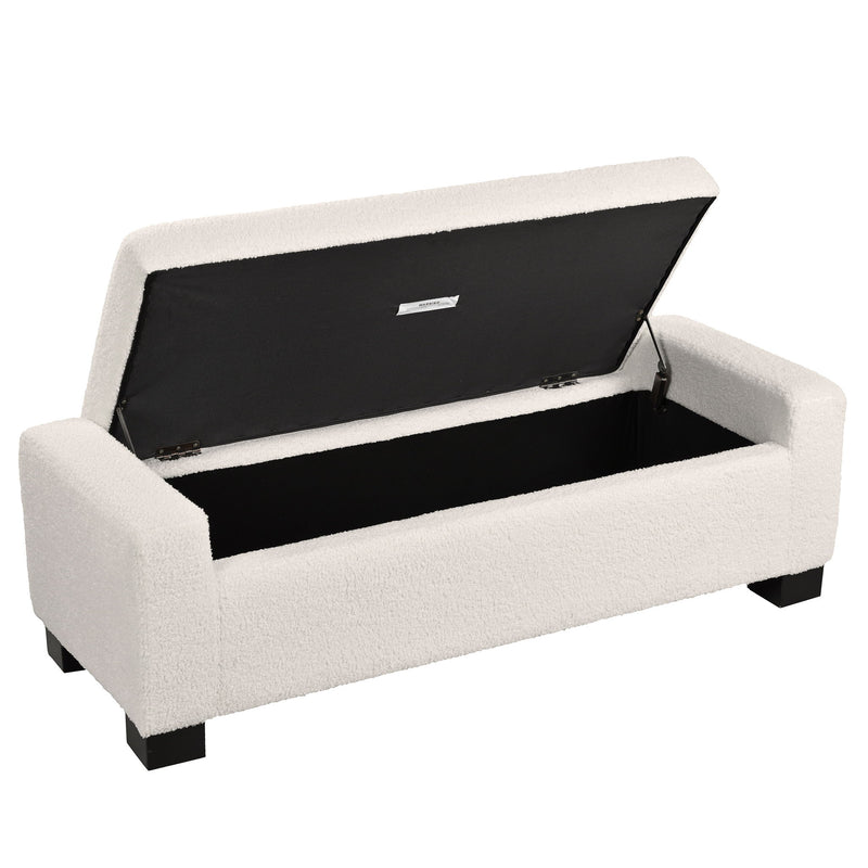 Textured Boucle Ottoman Bench With Hinged Lid For Seating And Storage - Beige