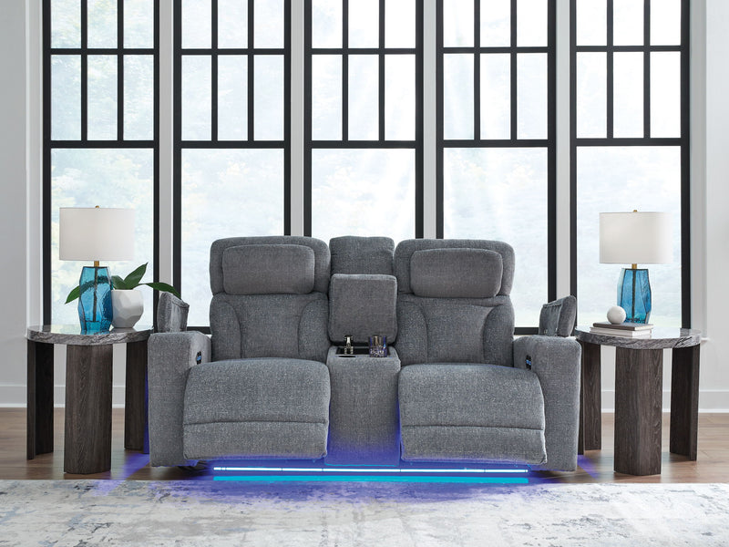 Studio Cave - Power Reclining Loveseat with Console - Steel