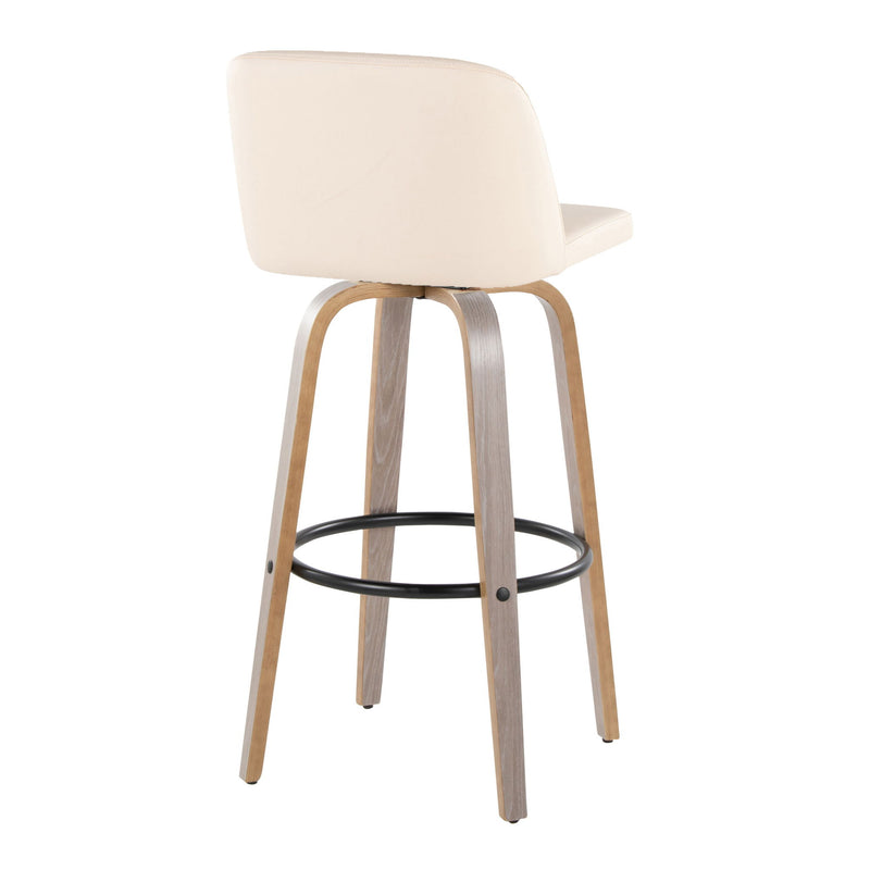 Toriano - Contemporary Fixed Height Barstool With Swivel With Round Footrest (Set of 2) - Light Gray / Cream