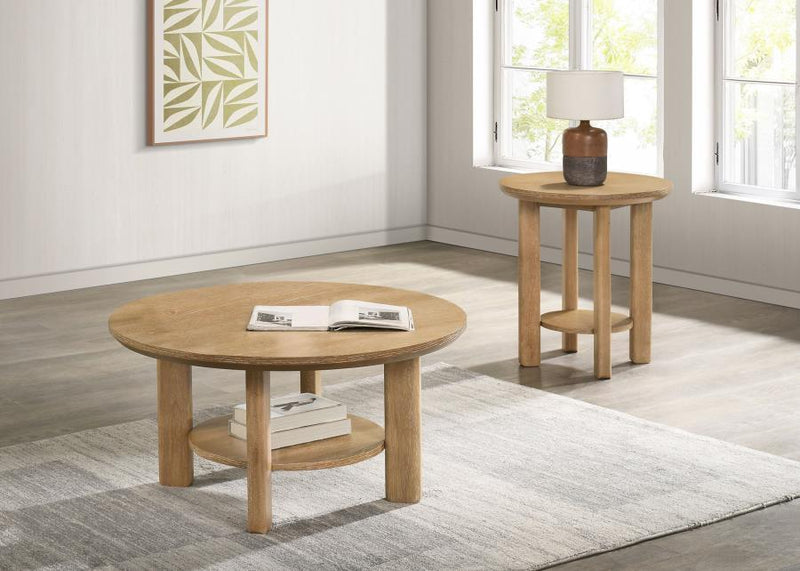 Ottowa - Round Wood Table With Shelf