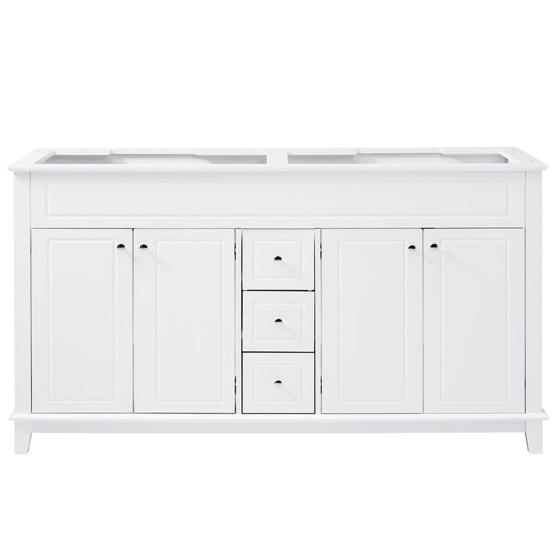 Bathroom Vanity Cabinet Only, 3 Drawers & 4 Doors & Double Layer Shelves - White