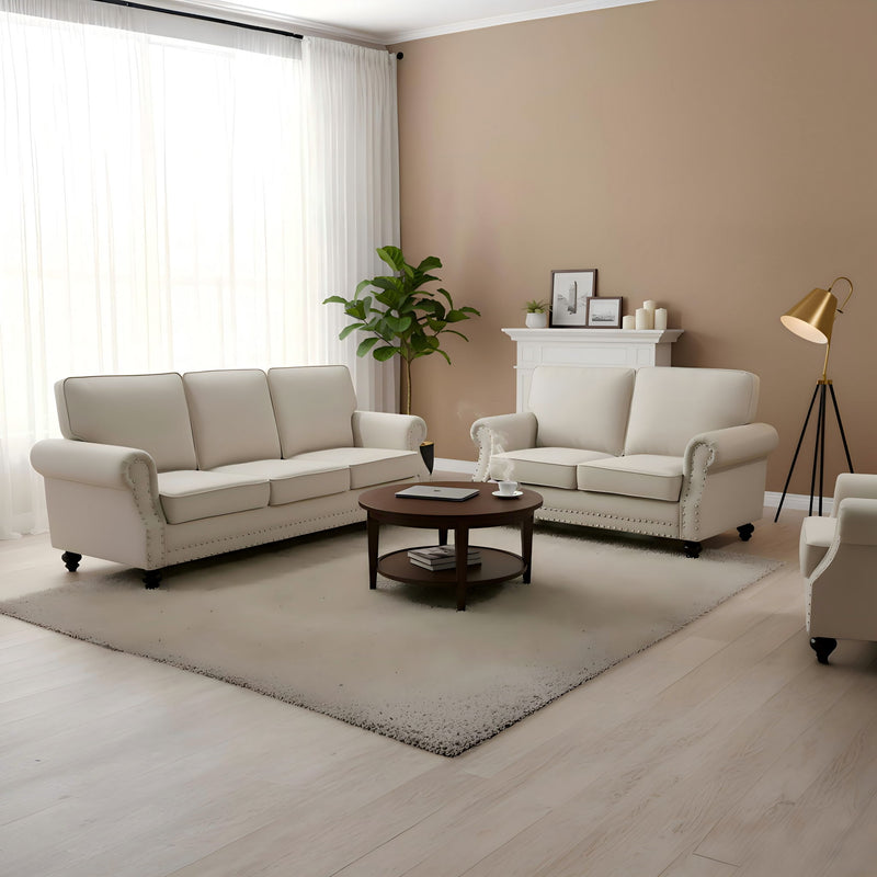 Loveseat Sofa With Nailhead Detail & Turned Legs, 2 Seater Upholstered Couch