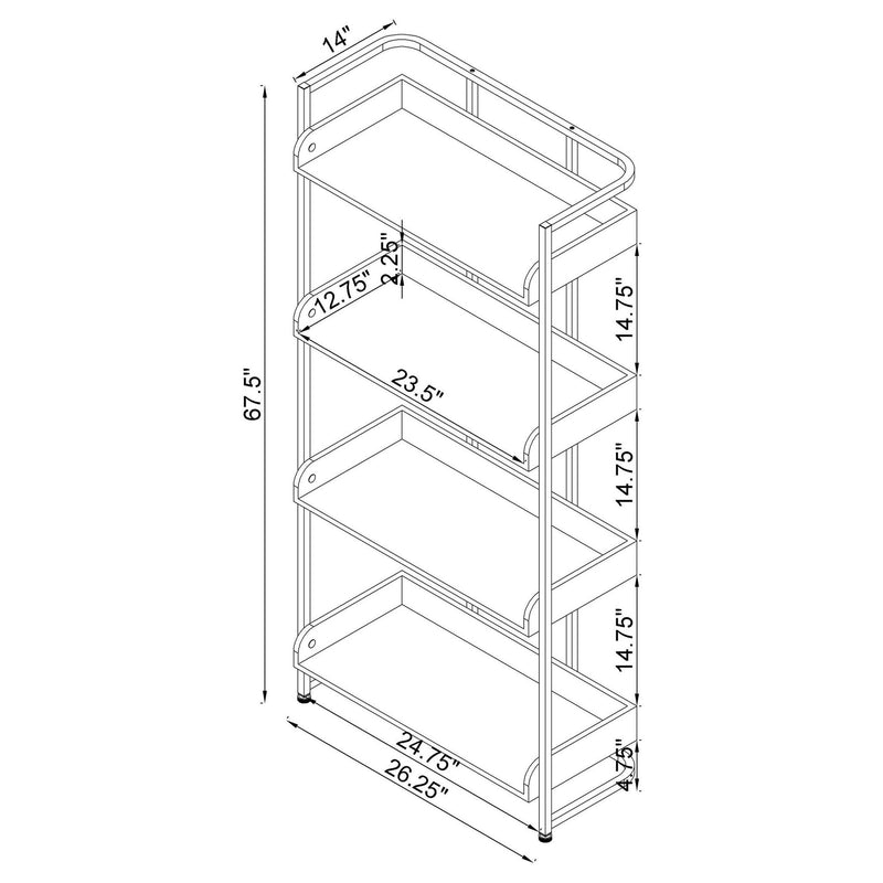 Ember 68-inch 4-shelf Bookshelf White High Gloss and Chrome