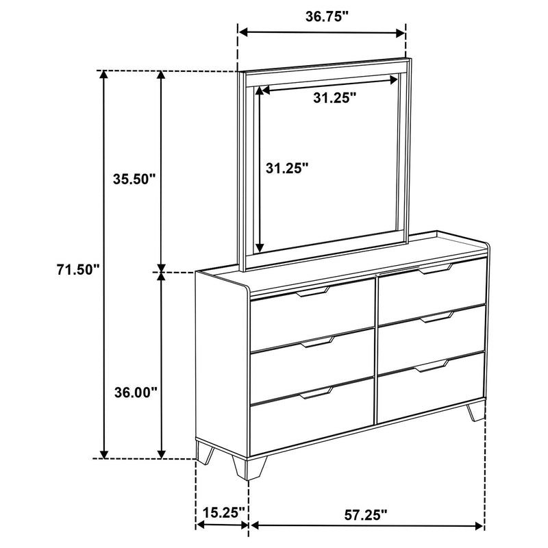 Henderson 6-drawer Bedroom Dresser with Mirror Medium Oak
