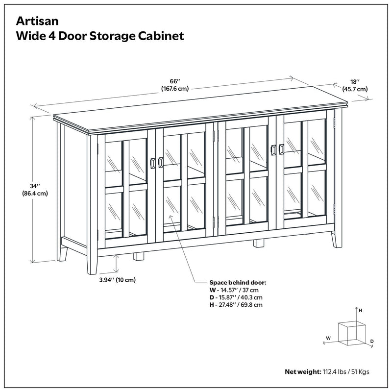 Artisan - Handcrafted Wide 4 Door Storage Cabinet