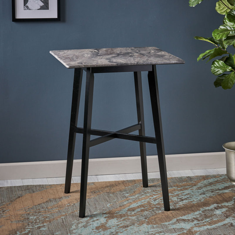 Modern Bar Height Dining Table, Rubberwood Legs And Laminate Table Top, Paladina Marble - Black