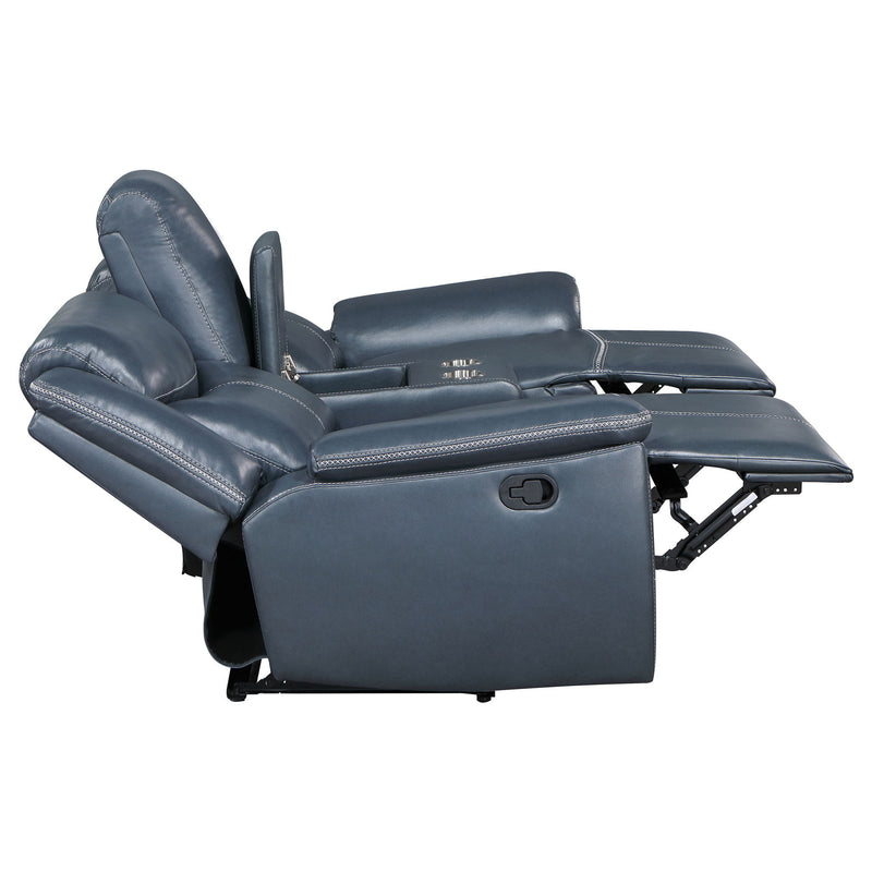 Stanwicke - 2 Piece Motion Reclining Sofa Set With Contrast Stitching - Blue