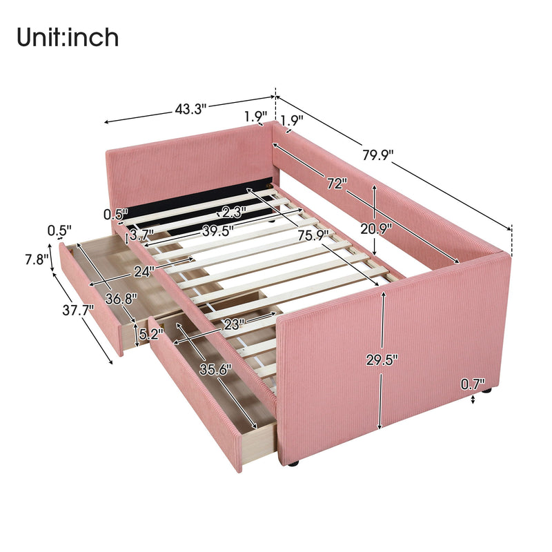 Daybed With Two Drawers And Wood Slat