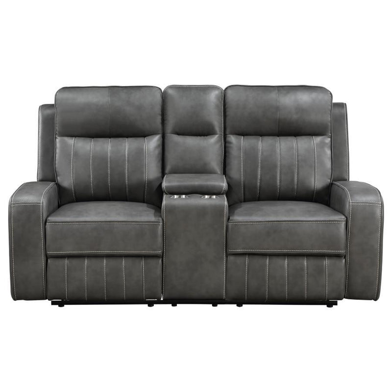 Raelynn - Upholstered Track Arm Motion Loveseat - Gray