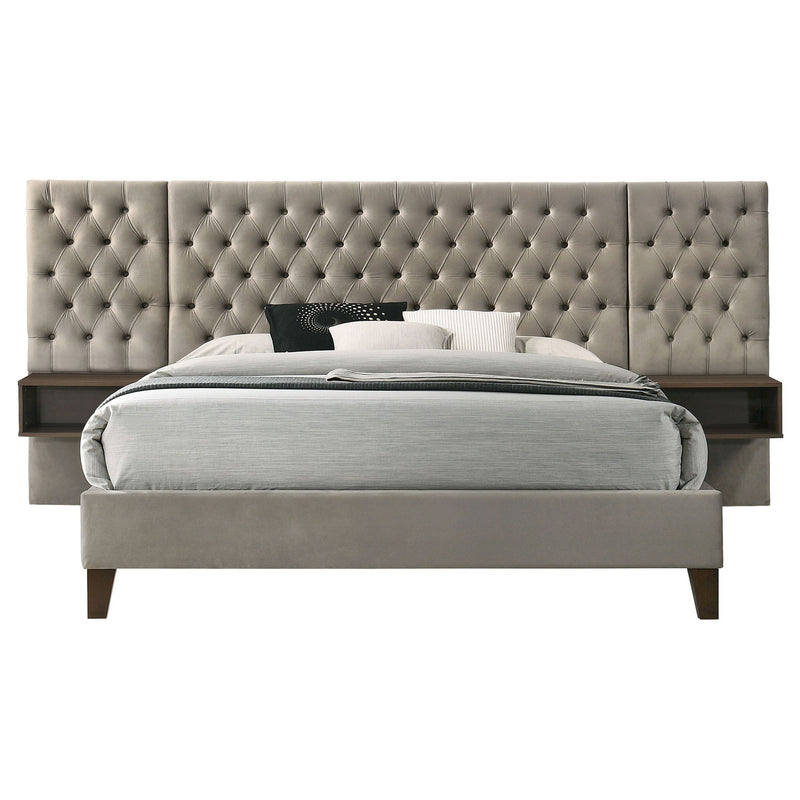 Kiah - Queen Wall Panel Bed With Floating Nightstands - Light Brown