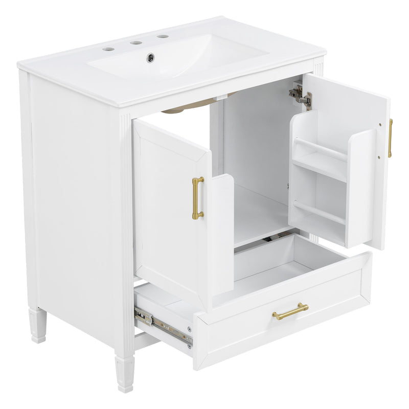 Elegant Fluted Bathroom Vanity With Sink, Soft Close Doors & Drawer