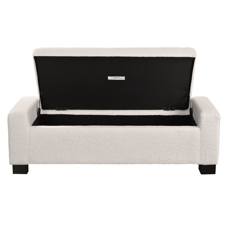 Textured Boucle Ottoman Bench With Hinged Lid For Seating And Storage - Beige