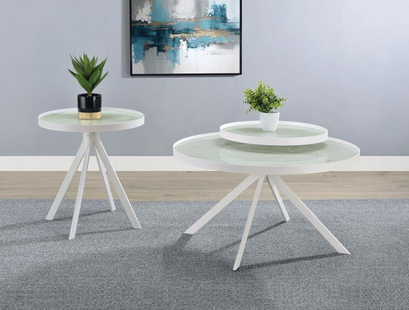 Briggs - Round Marble Printed Glass Top End Side Table