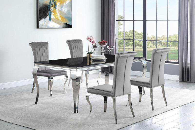 Carone 5-piece 81-inch Rectangular Black Glass Dining Set Grey
