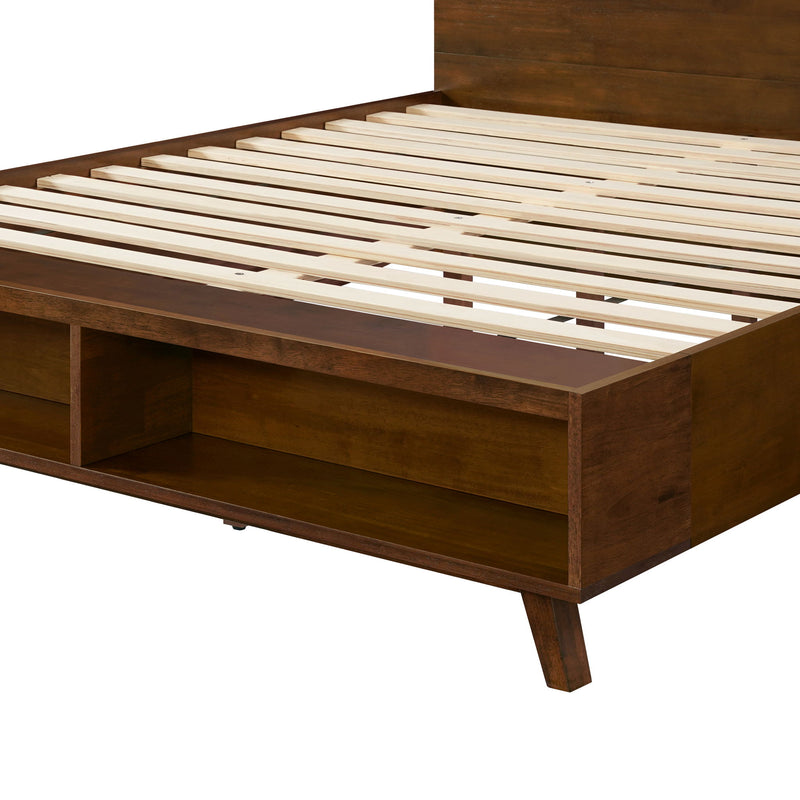 Queen Size Platform Bed Frame With Footboard Storage - Walnut