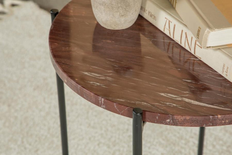 Latifa - Round Marble Top Accent Side Table - Red And Black