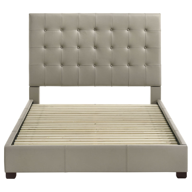 Queen Panel Platform Bed With Grid Tufted Headboard - Tan
