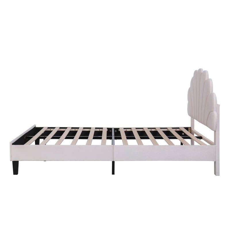 Upholstered Platform Bed With Flower Pattern Headboard