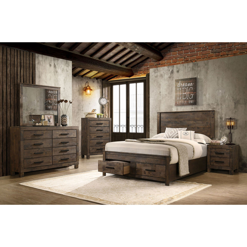 Greely - 5 Piece King Storage Bedroom Set Includes Bed, Nightstand, Dresser, Mirror & Chest - Rustic Brown