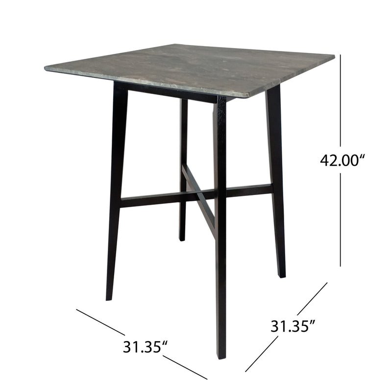 Modern Bar Height Dining Table, Rubberwood Legs And Laminate Table Top, Paladina Marble - Black