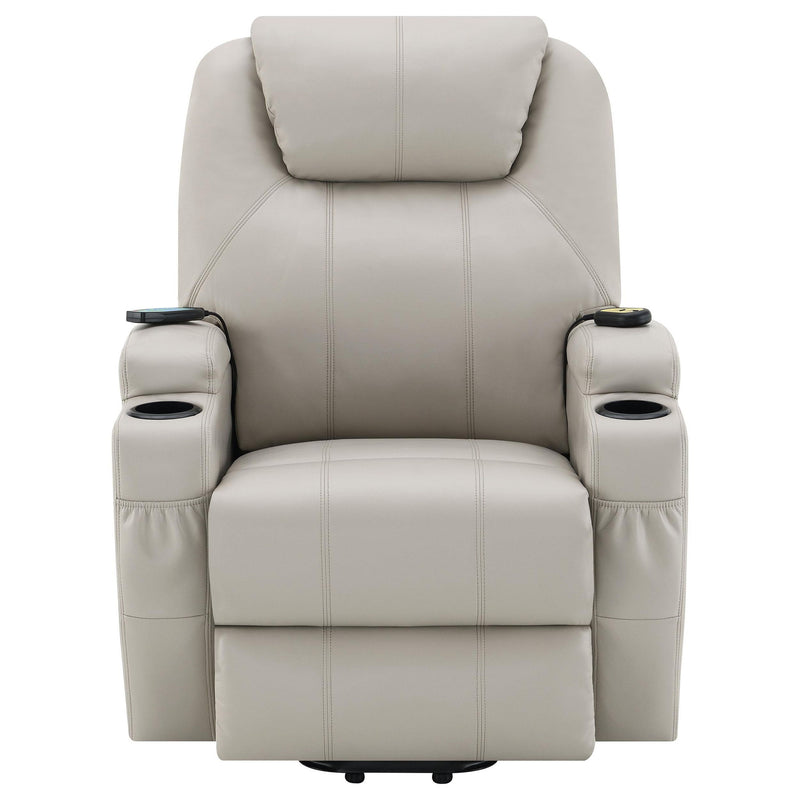 Sanger Upholstered Power Lift Massage Recliner Champagne