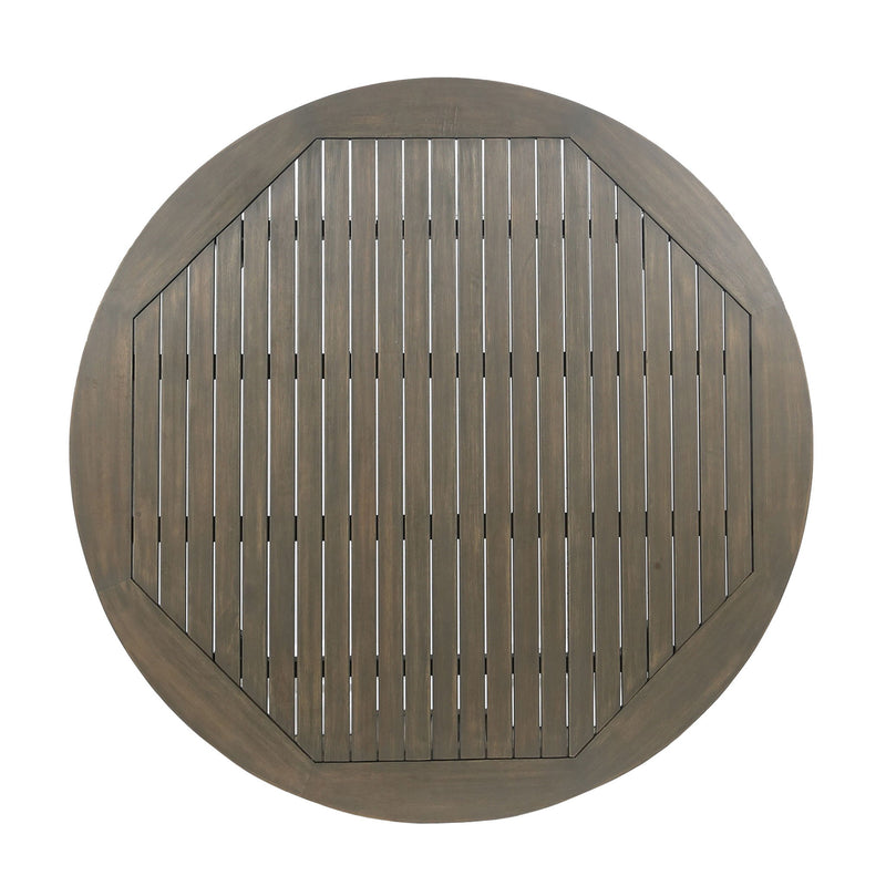 Round Outdoor Patio Table With Slatted Top - Gray