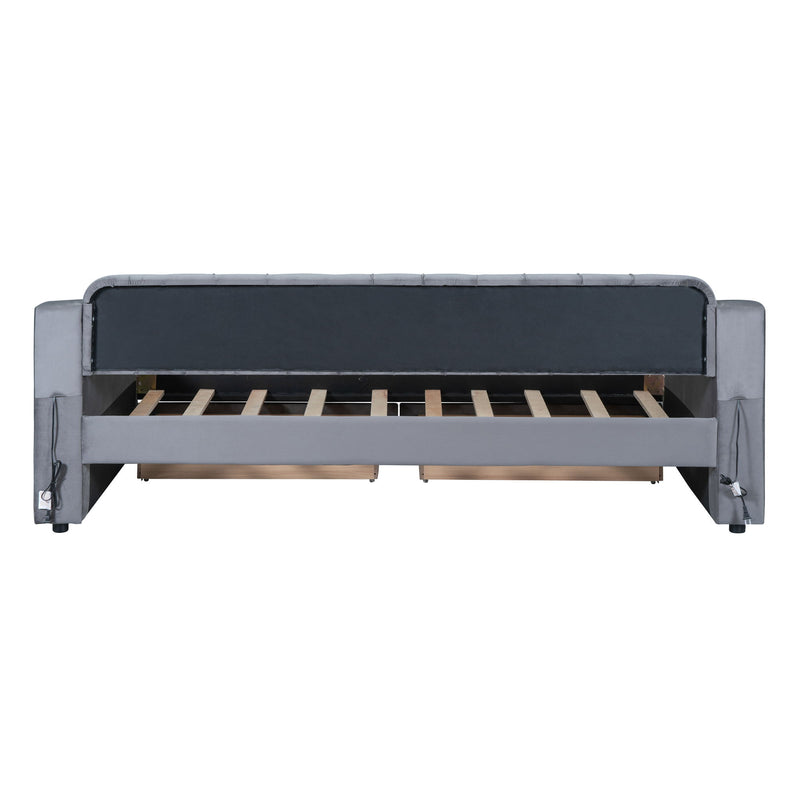 Upholstered Daybed With Storage Armrests And USB Port