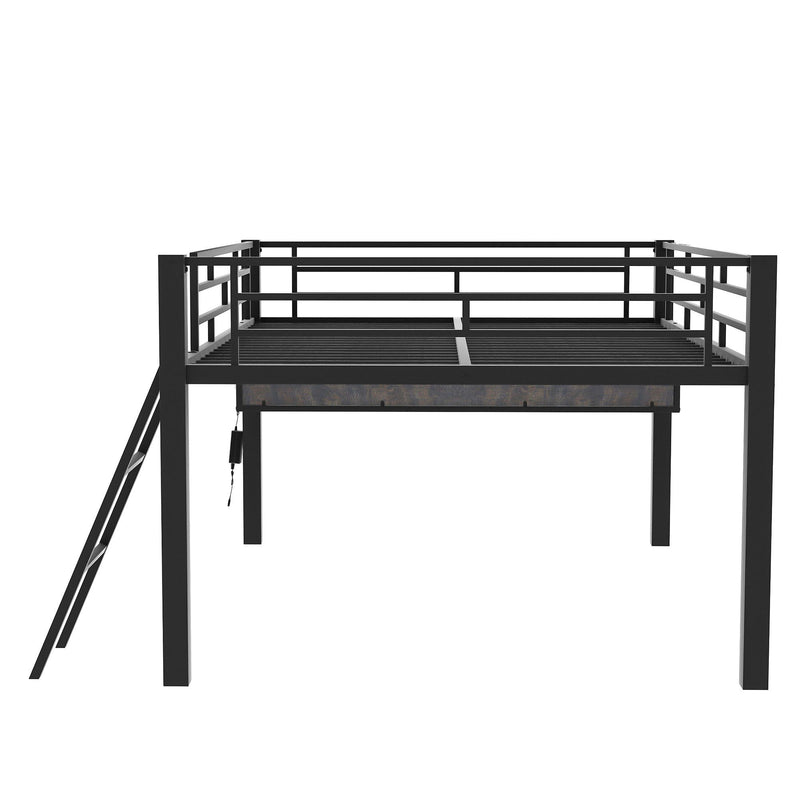 Gaming - Full Size Loft Bed With Desk, LED - Black