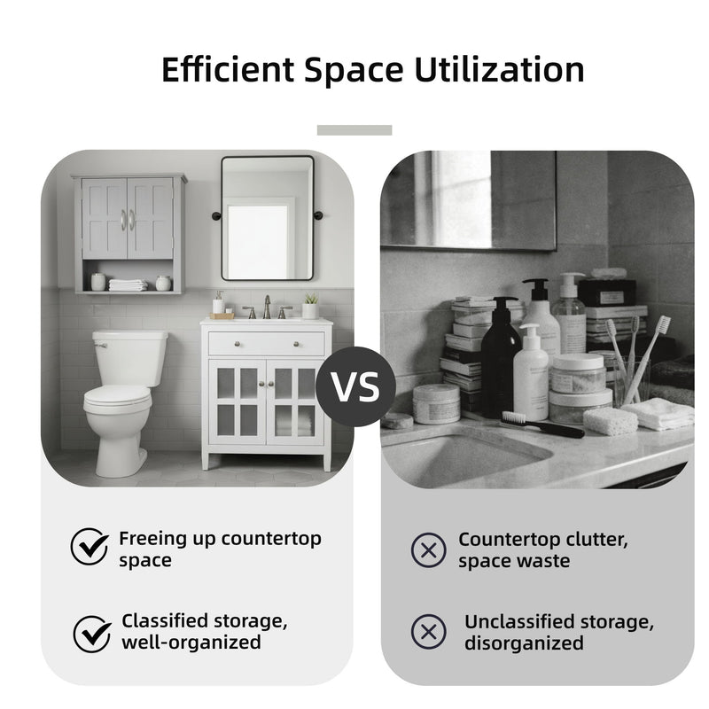 Multi Functional Wall Mounted Cabinet With Adjustable Shelves For Bathroom