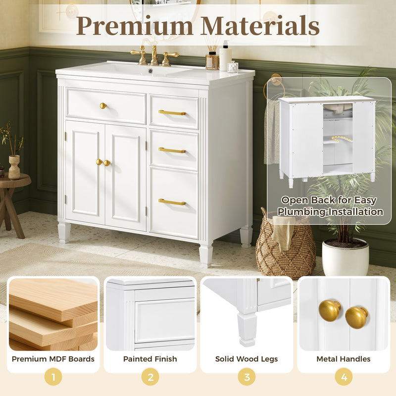 2 Piece Freestanding Bathroom Vanity Set With Sink Top, Reversible Dual Layout