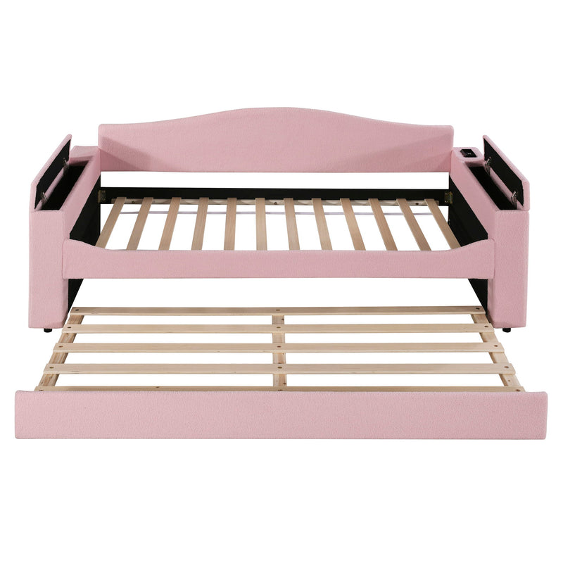 Upholstered Daybed With Storage Armrests, Trundle And Latest Integrated tooth Audio System