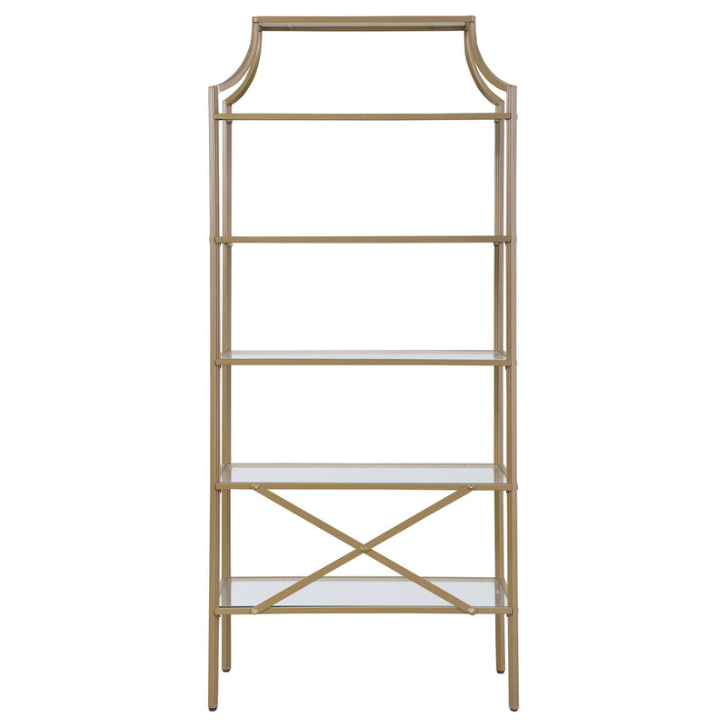 Serena 70-inch 5-shelf Glass Bookshelf Gold