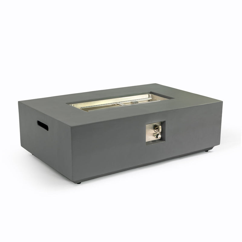 Volon - Rectangular Fire Pit Table, Propane Powered, 50,000 BTU - Light Gray