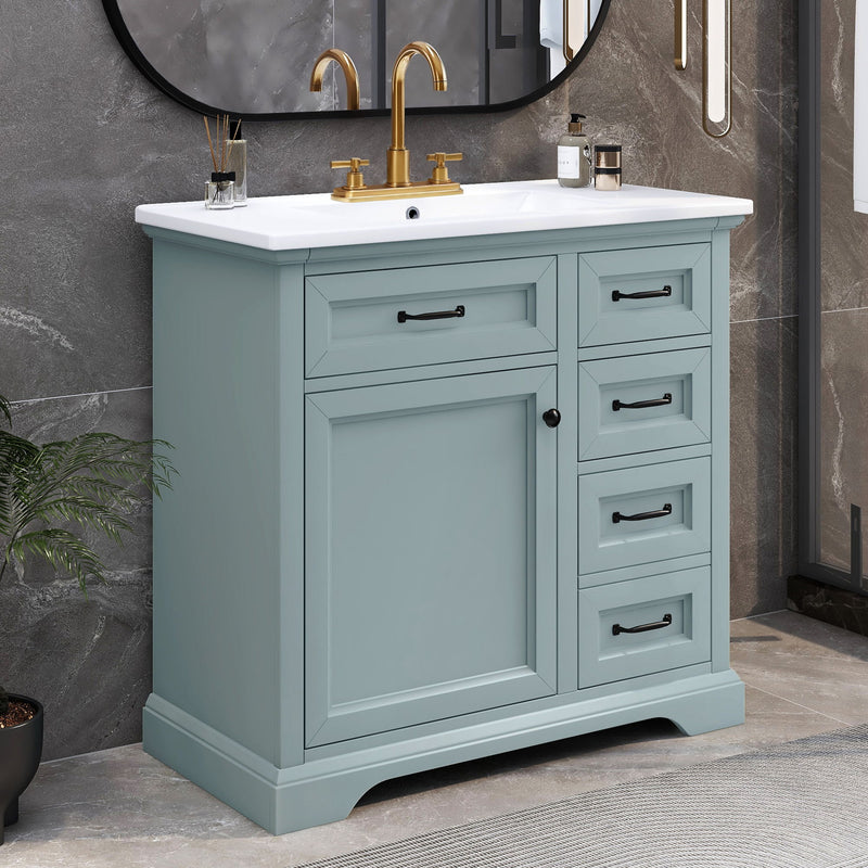 36" Bathroom Vanity With Sink, 2 Tip-Out Drawers, Soft Close Hinges