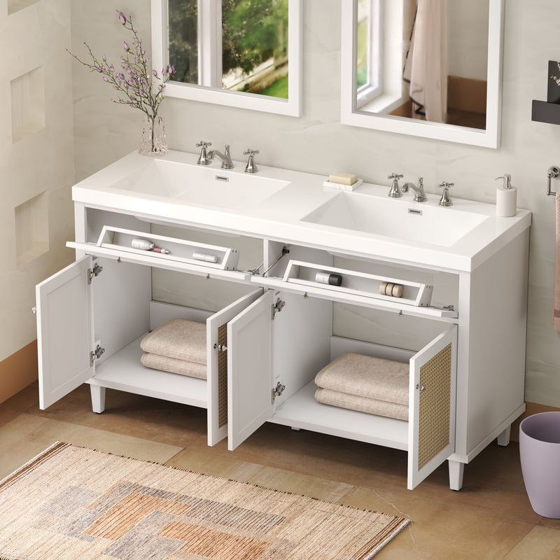 Bathroom Vanity With Double Sink, Large Storage Space - White