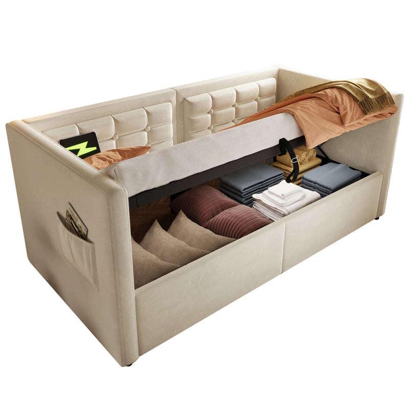 Upholstered Daybed With Hydraulic Storage And USB / Type - C Charging