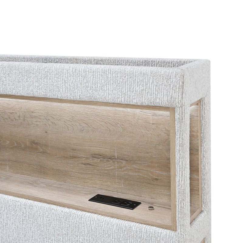 Sacha - Bed With LED And Bookcase Headboard, Built In Siderail Storage